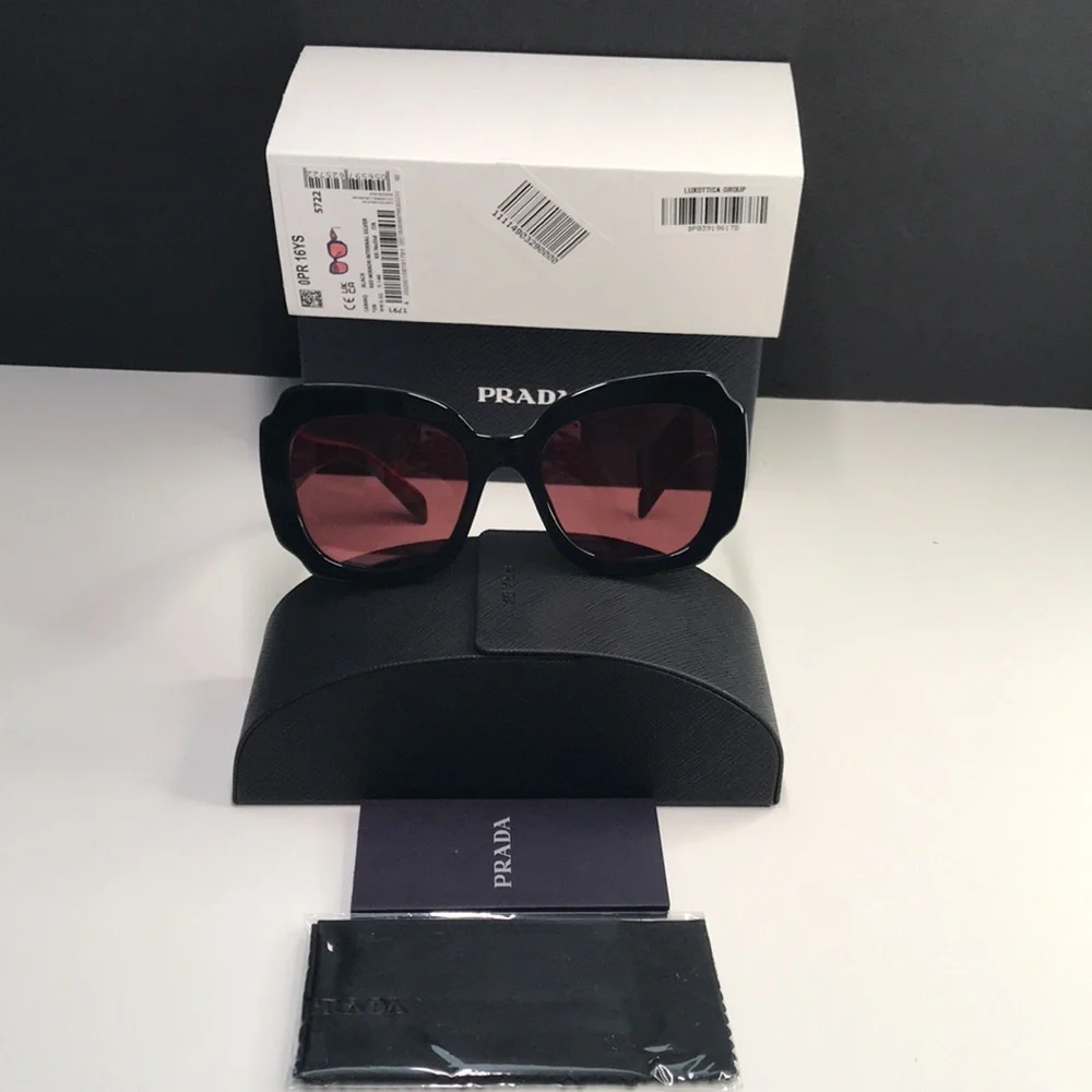 New Authentic Prada PR16YS 1AB06Q Black and Pink Women's Sunglasses